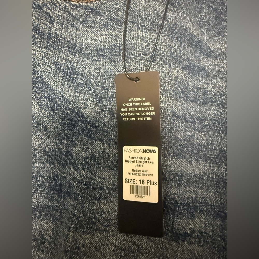 Fashion Nova Posted Stretch Ripped Straight Leg Jeans - Medium Wash - Picture 3 of 4